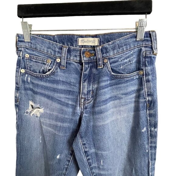 Madewell Slim Boyjean Distressed Distroyed‎ Blue Whiskering Size 25 - Picture 2 of 7